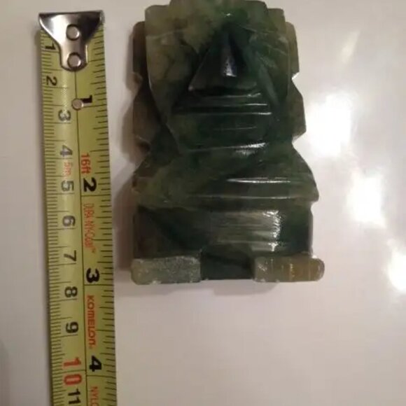 Antique Hand Carved 3" Jade Figurine on Rosewood Stand - Picture 3 of 5